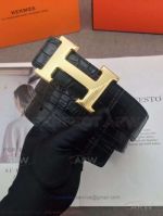 High Quality Hermes Crocodile Belt For Men - Brushed Gold H Buckle